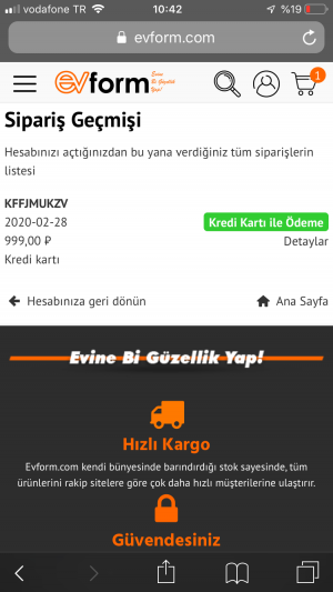 Evform *** Para İadesi Yapmıyor ürün Göndermedi