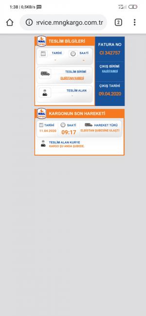 Mng Kargo 8 Nisan'da Verdiğim Kargo 16 Nisan Oldu Hala Elime Gelmedi