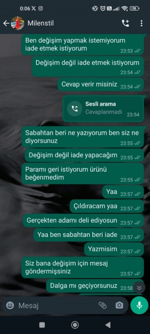 Milena Stil Aldığım Ürünü İade Etmek İstiyorum Ama En Ufak İlgilenen Yok