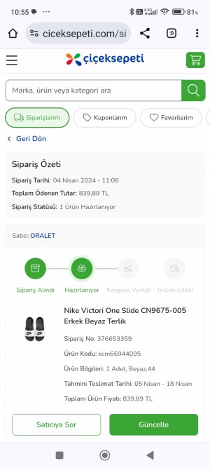 Çicek Sepeti Nike Terlik Hazırlık Aşamasında