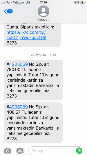 Karaca Eksik İade