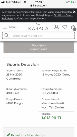 Karaca Eksik İade